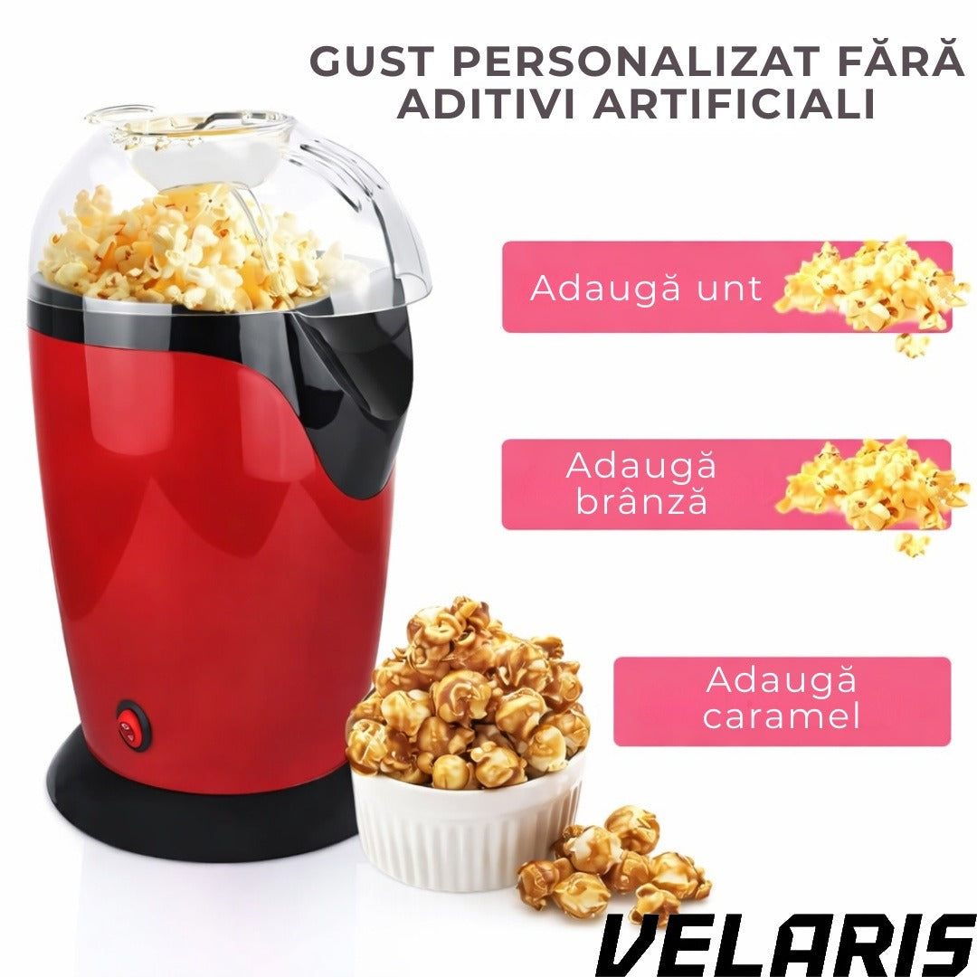 Aparat de facut popcorn, 1200W, capacitate 2.5L, fara ulei, rosu