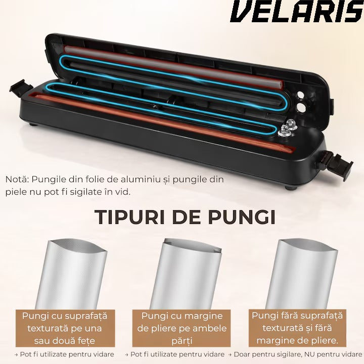 Aparat de Vidat Alimente 110W cu Functie de Sigilare, Pompa Puternica, Compact si Usor de Utilizat pachetul include 10 Pungi de Vidat