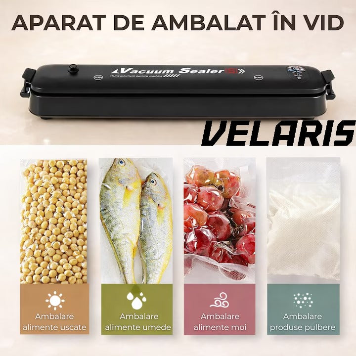 Aparat de Vidat Alimente 110W cu Functie de Sigilare, Pompa Puternica, Compact si Usor de Utilizat pachetul include 10 Pungi de Vidat