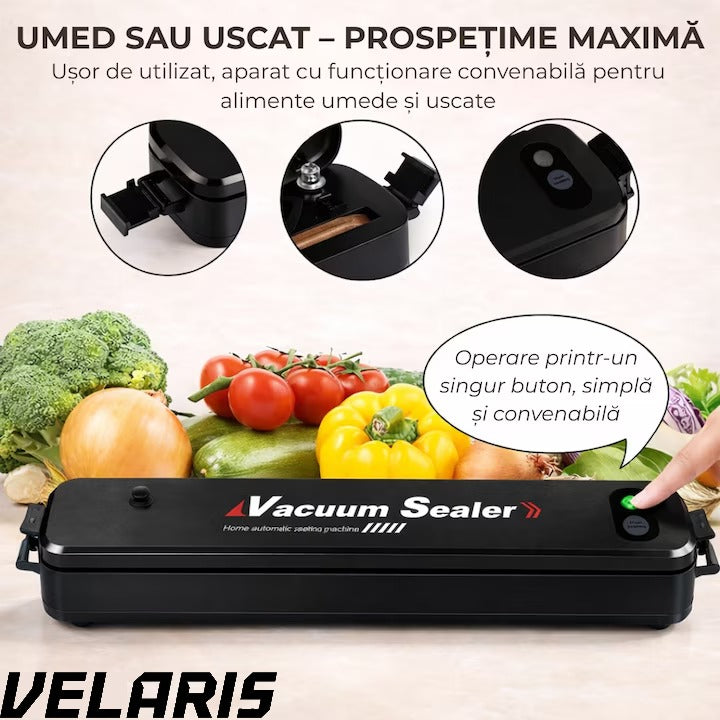 Aparat de Vidat Alimente 110W cu Functie de Sigilare, Pompa Puternica, Compact si Usor de Utilizat pachetul include 10 Pungi de Vidat