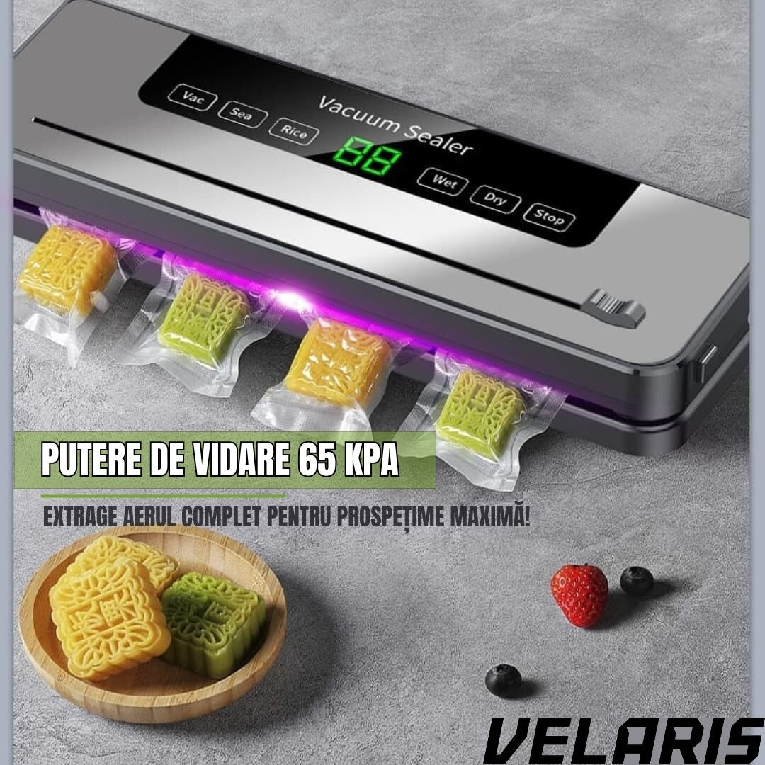 Aparat de vidat cu taietor incorporat, sistem compact, mod uscat si umed pentru conservarea alimentelor