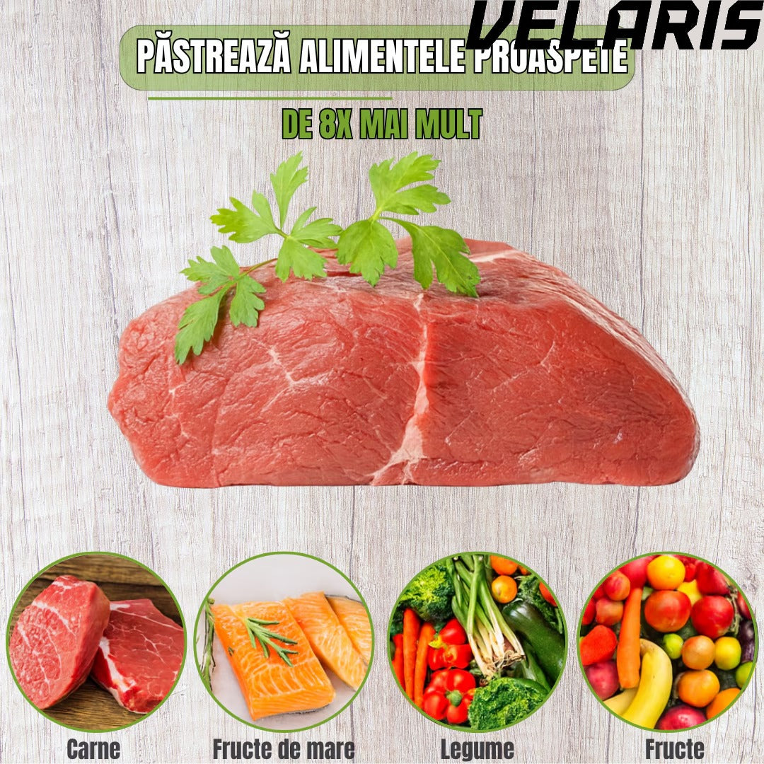 Aparat de vidat cu taietor incorporat, sistem compact, mod uscat si umed pentru conservarea alimentelor