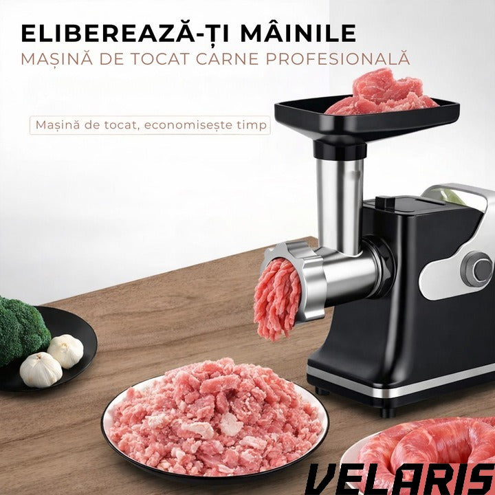 Aparat electric de tocat carne, inox, 800W, 2 trepte de viteza, negru/alb