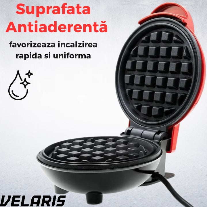 Aparat gofre mini pentru vafe cu placi antiaderente indicator luminos design compact rosu ideal mic dejun rapid