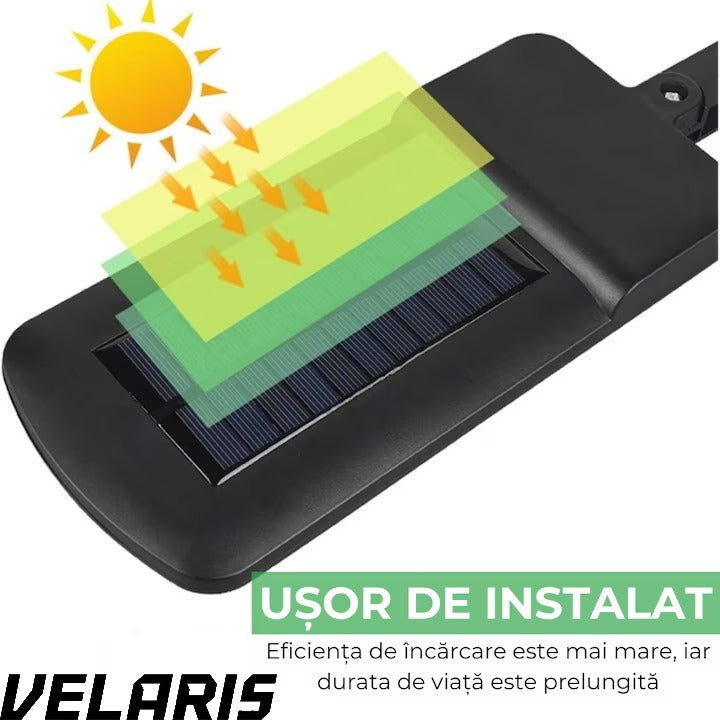 Aplica LED Exterior Solara cu 150 COB, Senzor Miscare si Lumina, Panou Solar 1.5W, 2400mAh, IP65, 6500K, Autonomie 6-10 Ore, Unghi Lumina 120°