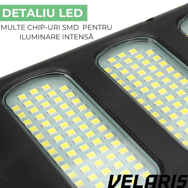 Aplica LED Exterior Solara cu 150 COB, Senzor Miscare si Lumina, Panou Solar 1.5W, 2400mAh, IP65, 6500K, Autonomie 6-10 Ore, Unghi Lumina 120°