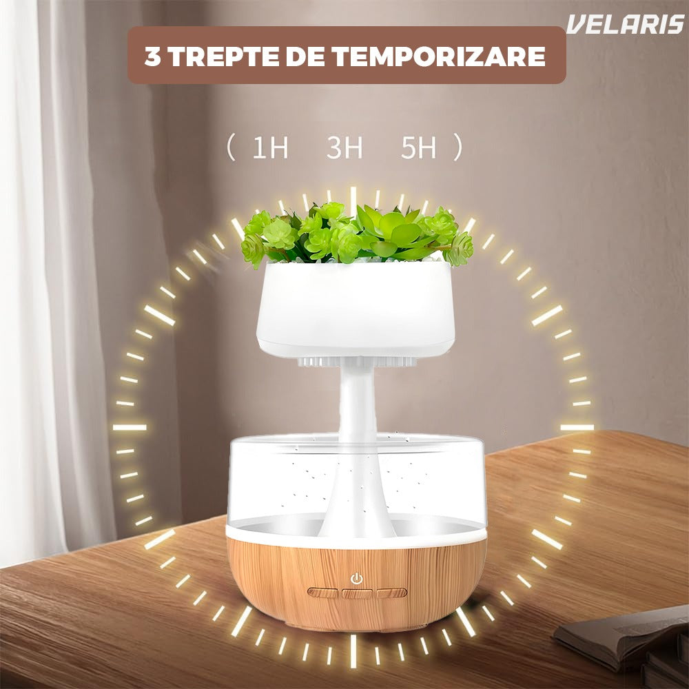 Difuzor aromaterapie tip planta, efect picurare, silentios, timer, 130 ml, maro