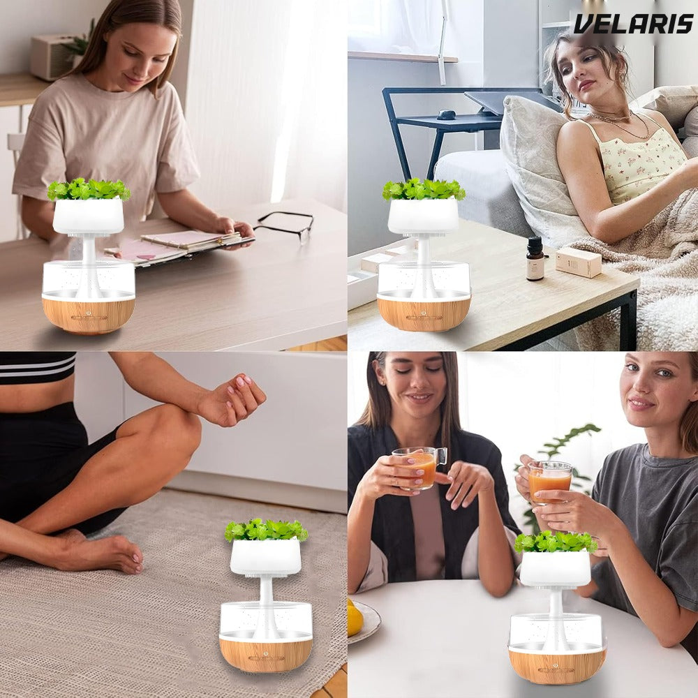 Difuzor aromaterapie tip planta, efect picurare, silentios, timer, 130 ml, maro