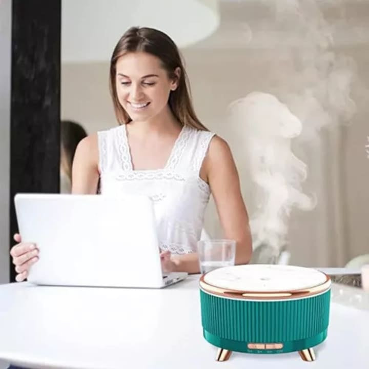Difuzor aromaterapie ultrasonic 500 ml, umidificator aer, LED 7 culori, timer 1-3-6h, marmura verde