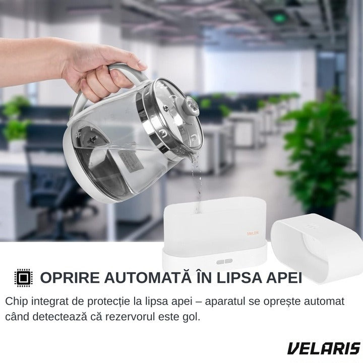 Difuzor aromaterapie cu efect de flacără, ultrasonic, 180 ml, 10 ore autonomie, alb