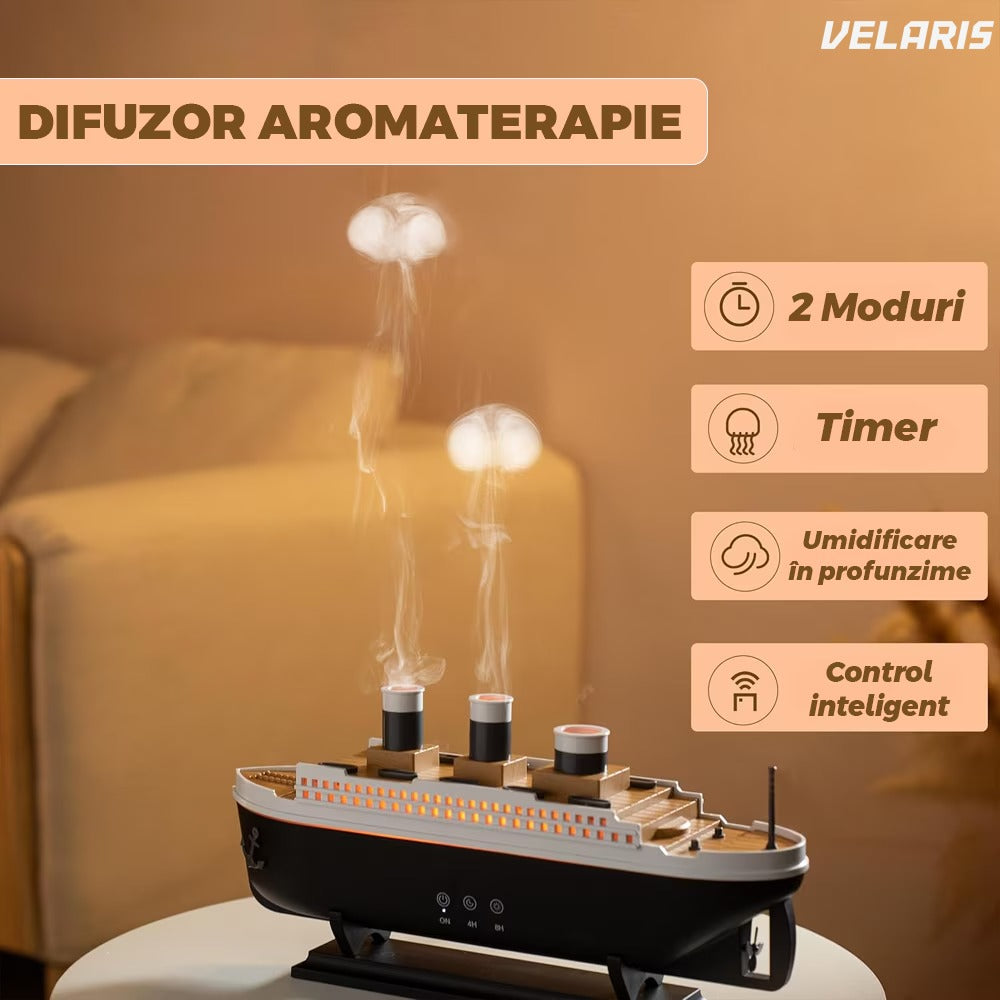 Difuzor aromaterapie design vapor, 7 culori LED dinamice, 250 ml, control tactil, negru/alb