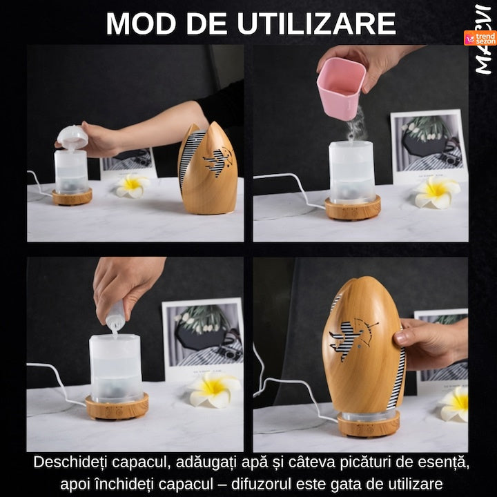 Difuzor aromaterapie Cupid, uleiuri esențiale, 100 ml, LED 7 culori, bej