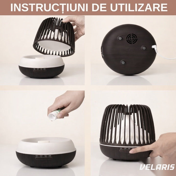 Difuzor aromaterapie și umidificator cu lampă 7 culori, 500 ml, negru