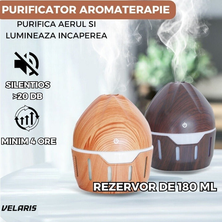 Difuzor aromaterapie SD-071 cu umidificator, 130 ml, LED 7 culori, maro