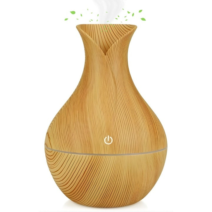 Difuzor aromaterapie cu umidificator ultrasonic, formă vază, LED 7 culori, 130 ml, bej