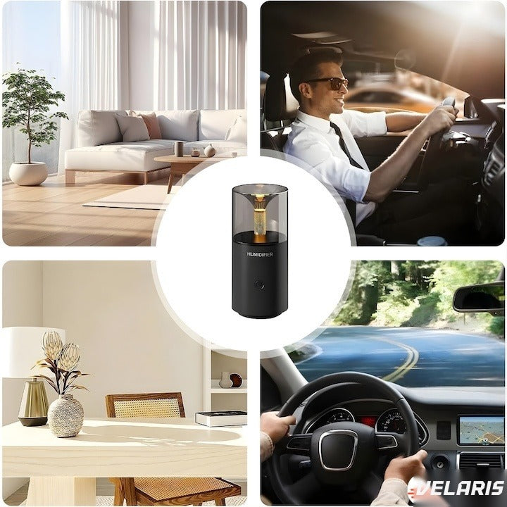 Umidificator aromaterapie tip lumânare cu efect flacără, 250 ml, USB, LED