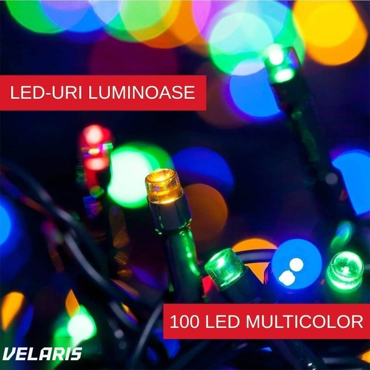 Brad Crăciun artificial 1,8 m, suport metal, decorații complete LED 100 becuri