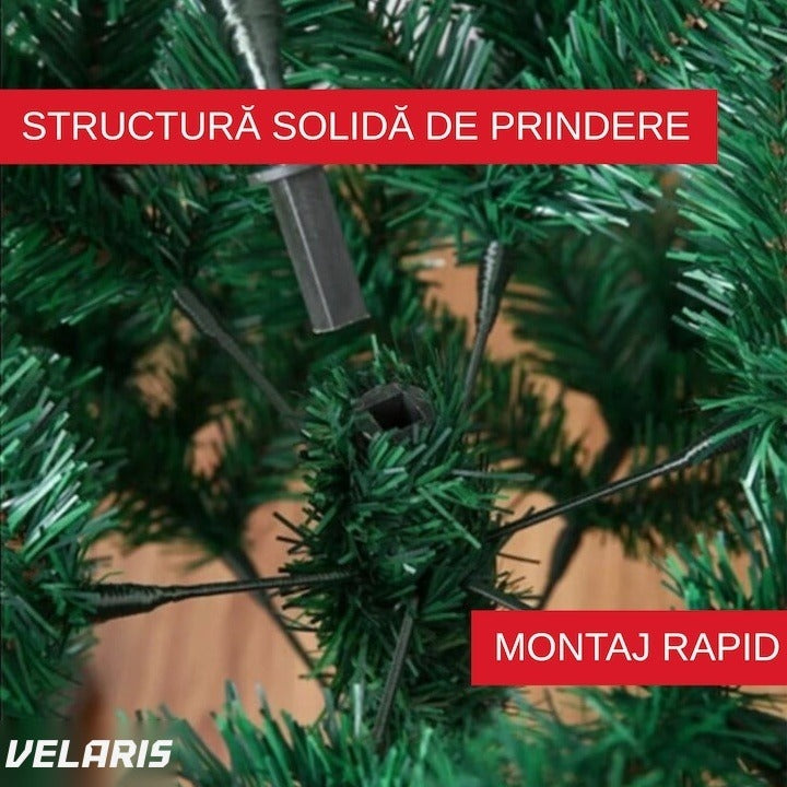 Brad Crăciun artificial 1,8 m, suport metal, decorații complete LED 100 becuri