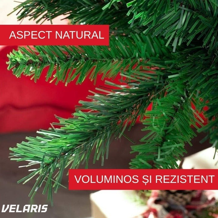 Brad Crăciun artificial 1,8 m, suport metal, decorații complete LED 100 becuri