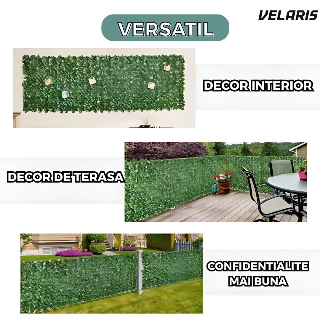 Gard artificial tip iederă cu frunze verzi, panou de intimitate pentru exterior, 300x100 cm