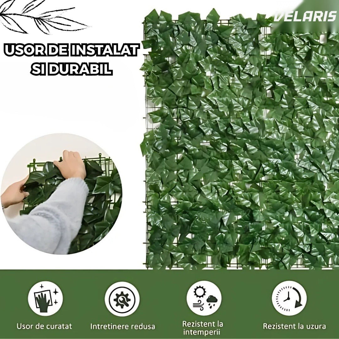 Gard artificial tip iederă cu frunze verzi, panou de intimitate pentru exterior, 300x100 cm