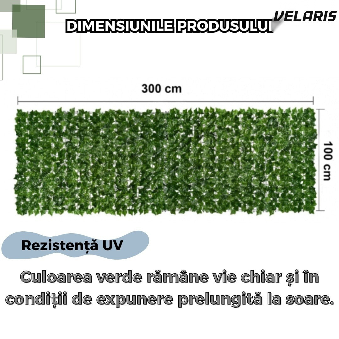 Gard artificial tip iederă cu frunze verzi, panou de intimitate pentru exterior, 300x100 cm