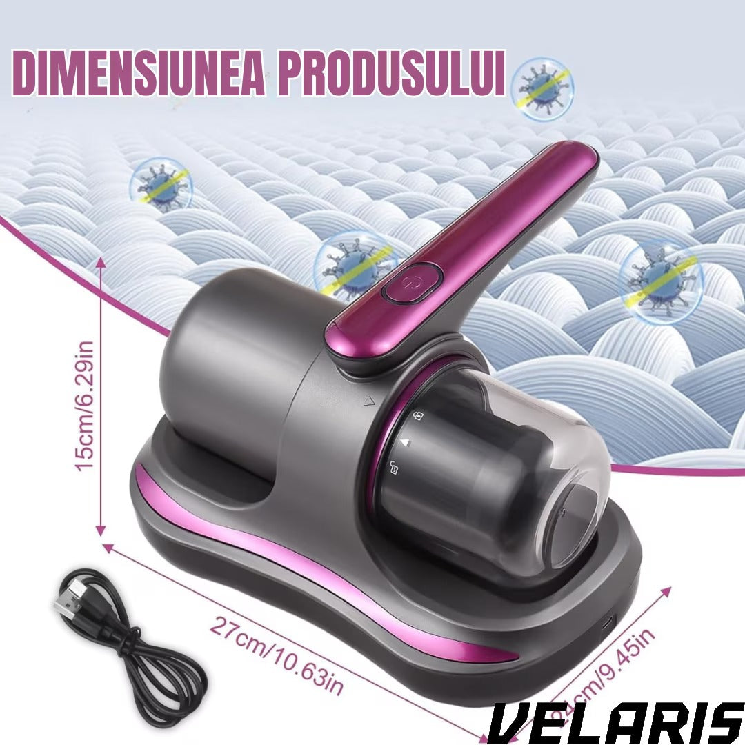 Aspirator Antiacarieni, 8000 Pa, Fara Fir, Filtru HEPA, Baterie 3600 mAh, UVC, Rezervor 500 ml, Curatare Pat, Canapea si Covoare