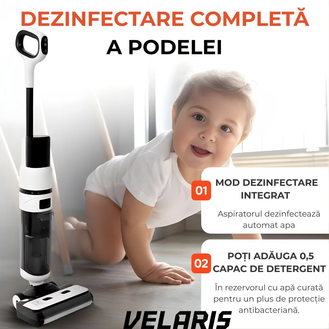 Aspirator Vertical cu Spalare OZ01 Pro Fara Fir Autocuratare, Dezinfectare Apa, Putere 12000Pa, Autonomie 60 Min Ecran LED 2 Rezervoare
