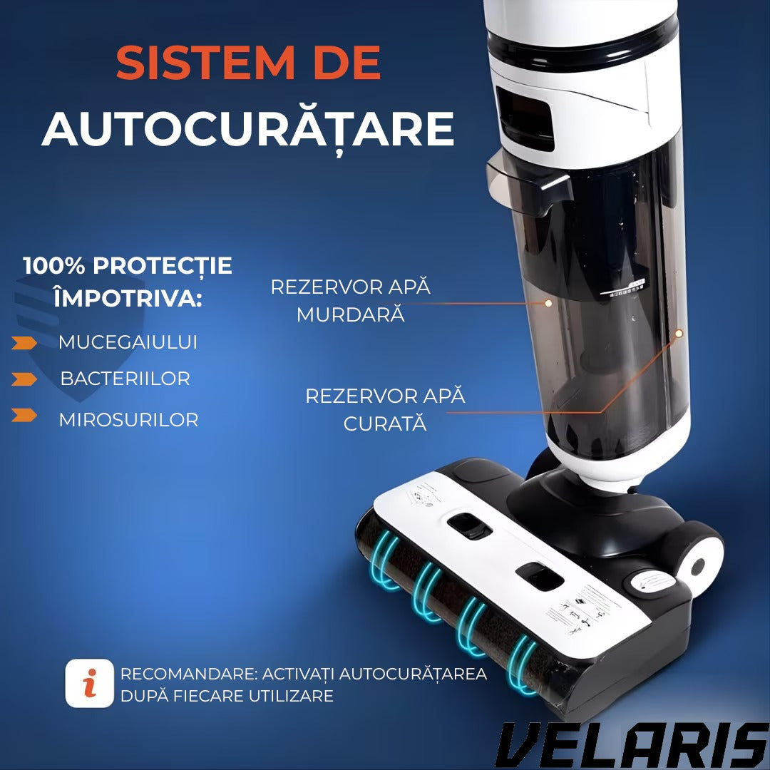 Aspirator Vertical cu Spalare OZ01 Pro Fara Fir Autocuratare, Dezinfectare Apa, Putere 12000Pa, Autonomie 60 Min Ecran LED 2 Rezervoare