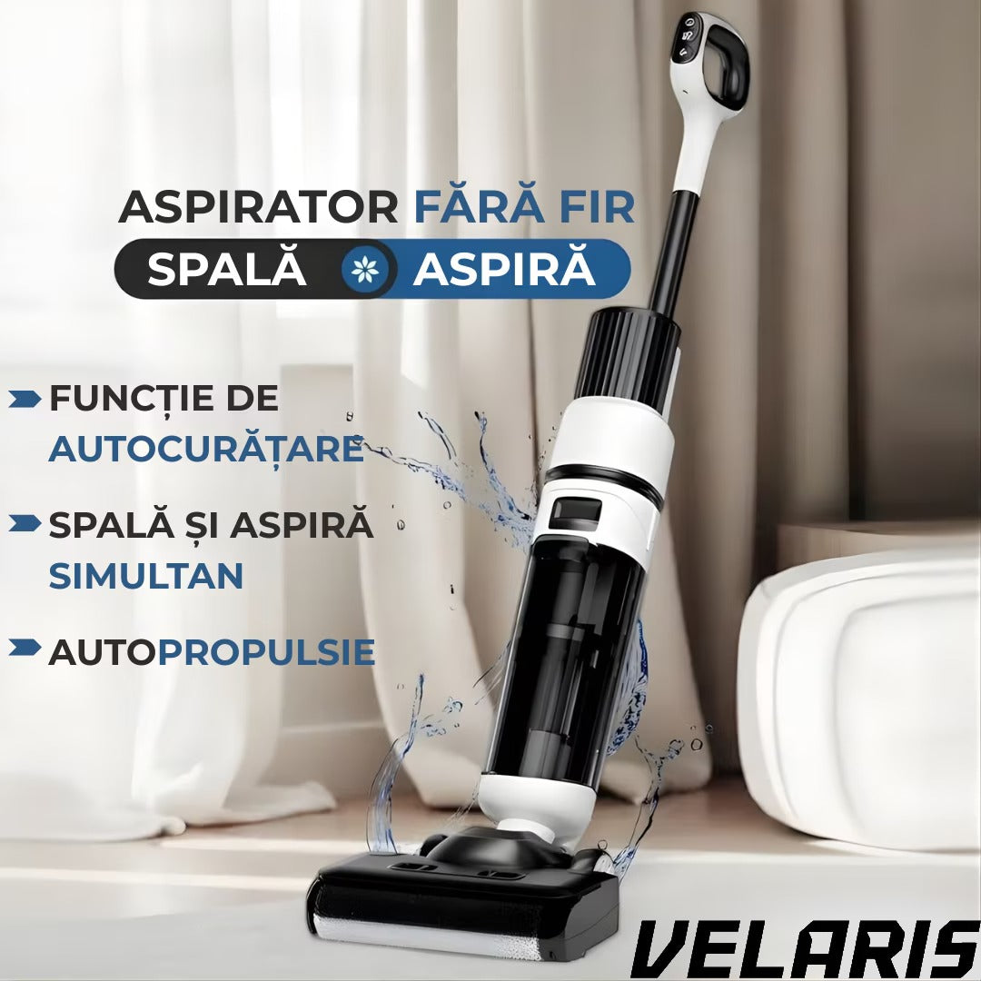 Aspirator Vertical cu Spalare OZ01 Pro Fara Fir Autocuratare, Dezinfectare Apa, Putere 12000Pa, Autonomie 60 Min Ecran LED 2 Rezervoare