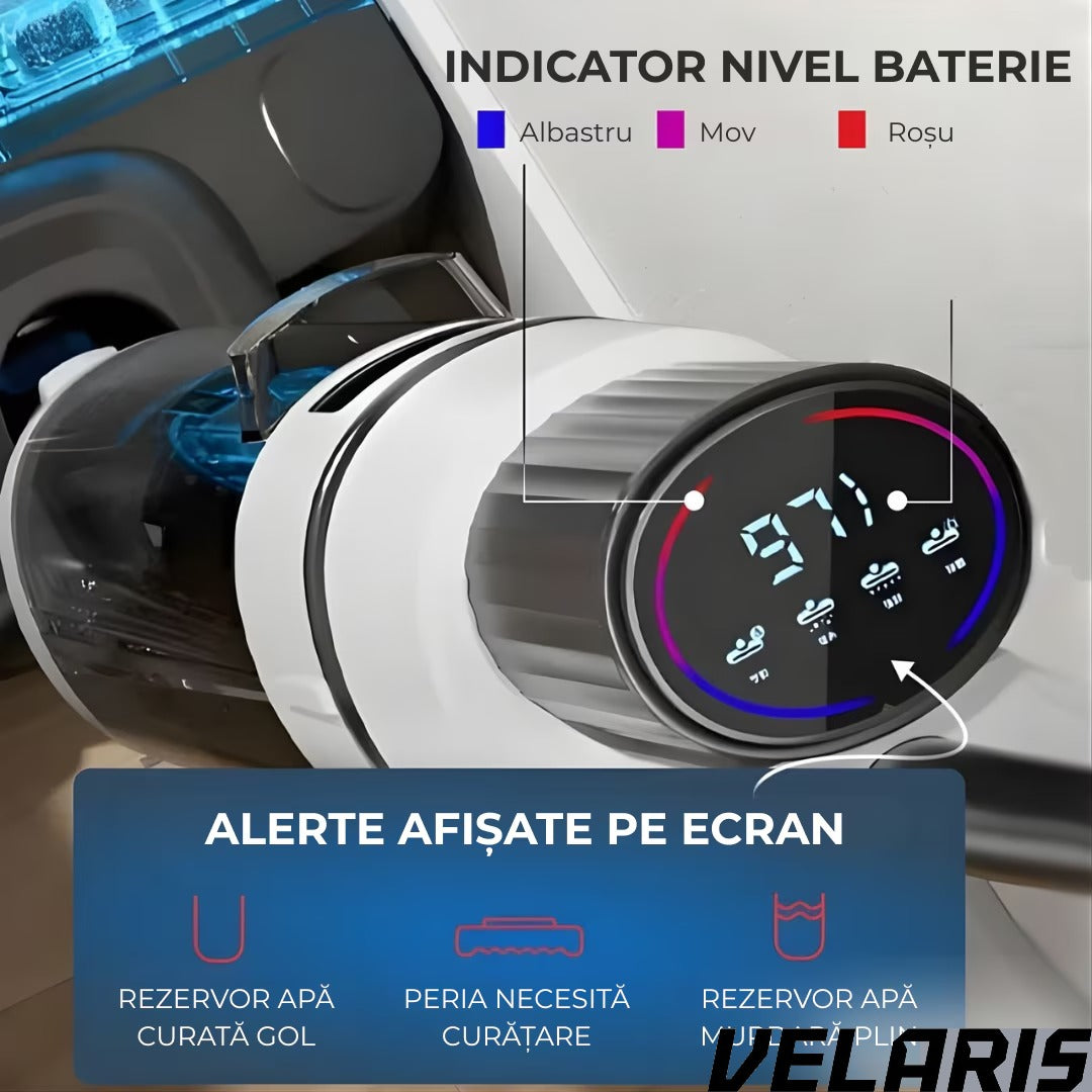 Aspirator Vertical cu Spalare OZ01 Pro Fara Fir Autocuratare, Dezinfectare Apa, Putere 12000Pa, Autonomie 60 Min Ecran LED 2 Rezervoare
