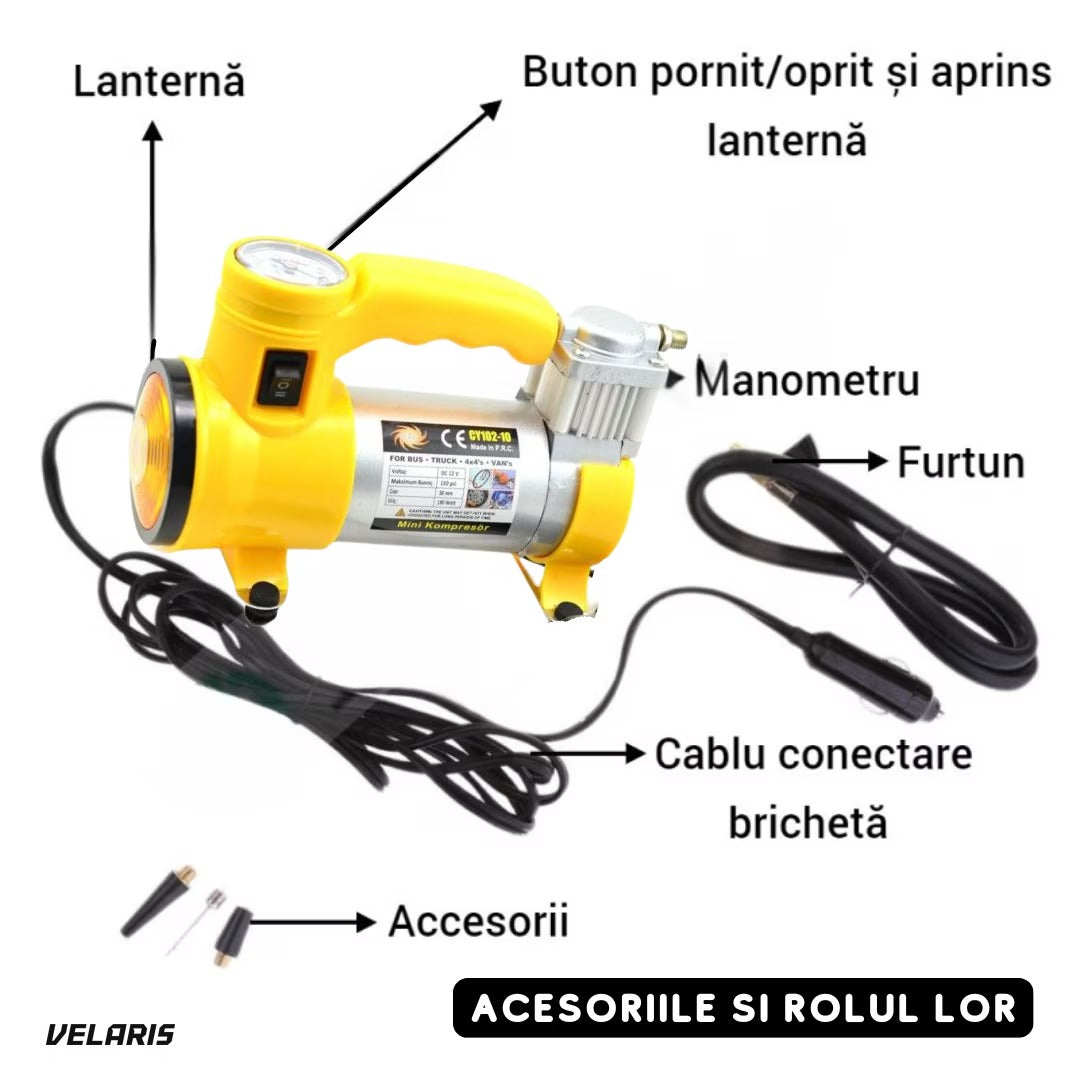 Compresor auto FOXMAG24, 12V, 150 PSI, 35L/min, galben