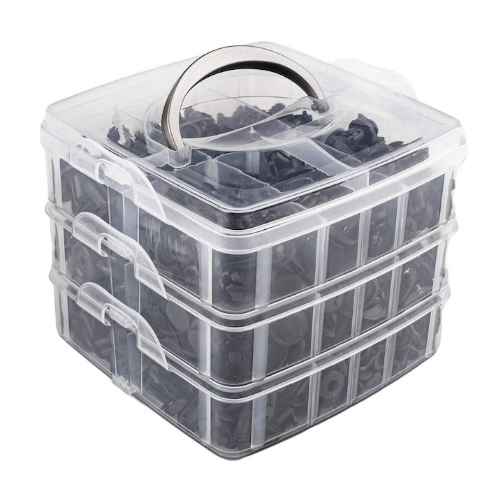Set 620 clipsuri auto, 16 tipuri, plastic rezistent, cutie organizare