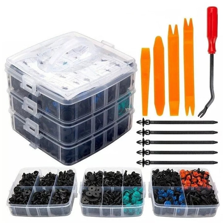 Set 650 clipsuri auto cu 22 tipuri, extractoare și cutii organizare FMD401