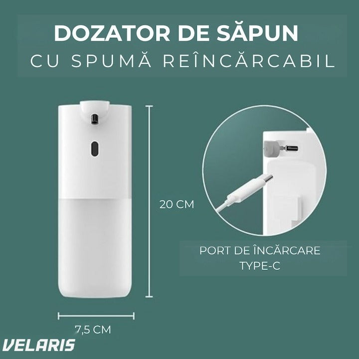 Dispenser spumă automată cu senzor IR, 4 niveluri, USB-C, 400 ml, IPX5