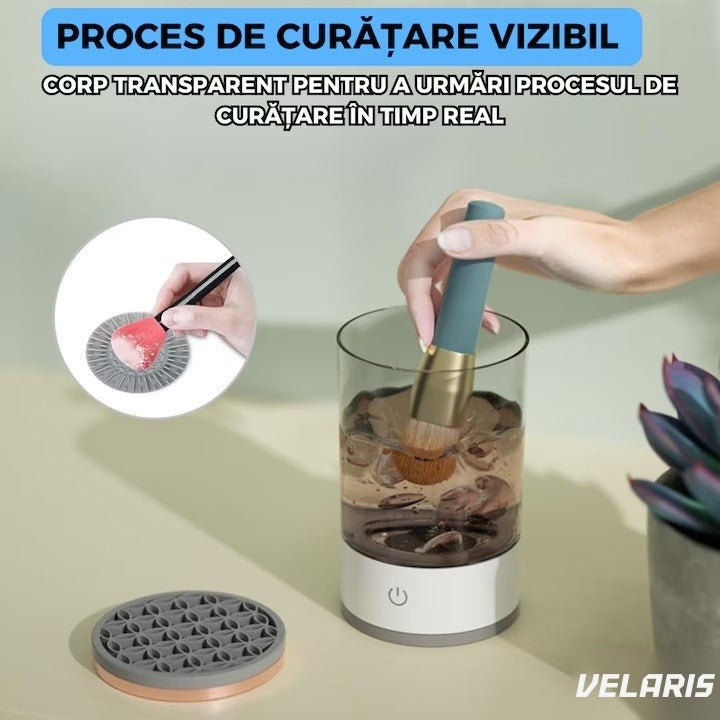 Dispozitiv automat de curățat pensule machiaj, ultrasonic, 7000 RPM, încărcare USB, ABS/PC, transparent