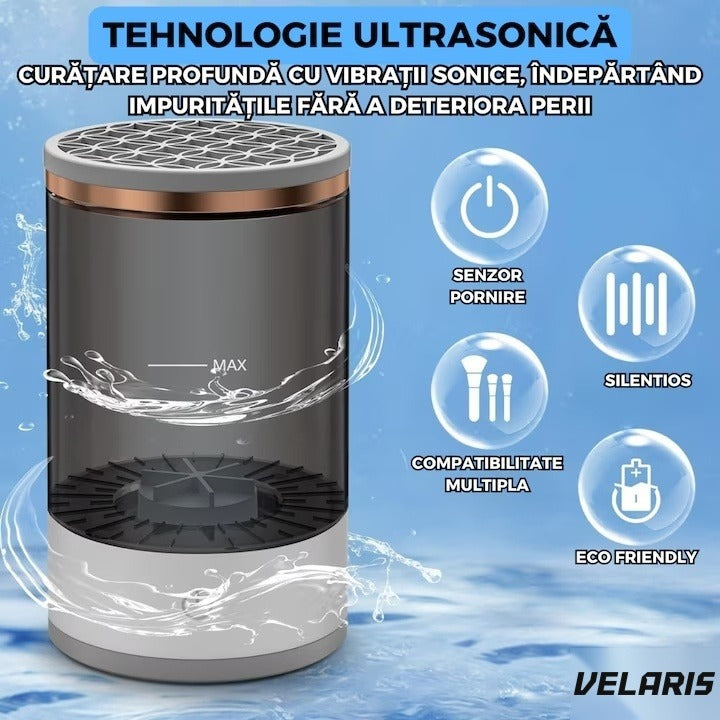 Dispozitiv automat de curățat pensule machiaj, ultrasonic, 7000 RPM, încărcare USB, ABS/PC, transparent