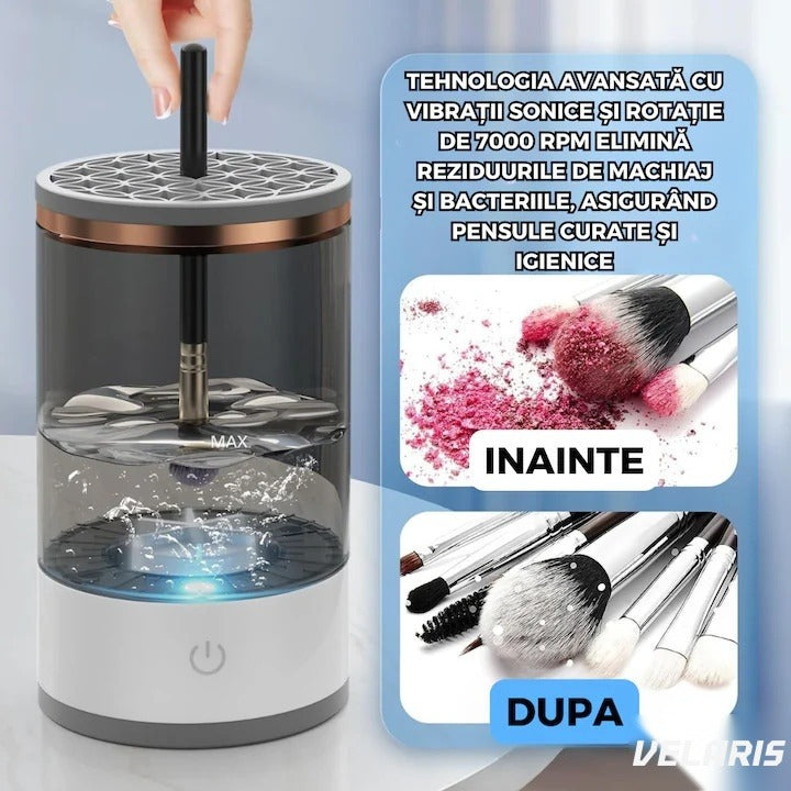 Dispozitiv automat de curățat pensule machiaj, ultrasonic, 7000 RPM, încărcare USB, ABS/PC, transparent