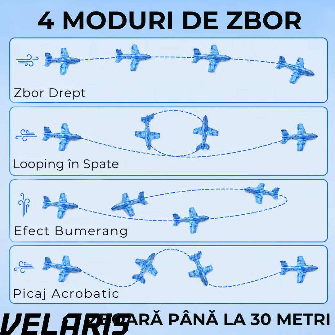 Avion zburator, planor rezistent, zboara pana la 30m, Albastru, Material rezistent la impact si cazaturi, pentru copii 6+ ani