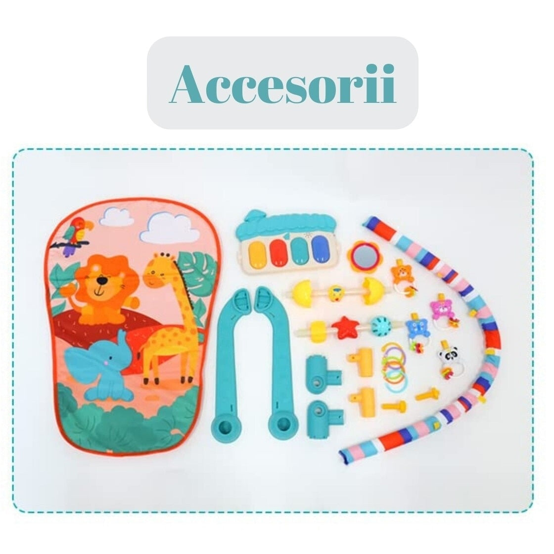 Centru de Activități și Saltea de Joacă Bebe, Pian Muzical Interactiv, 5 Jucării Detașabile, 0-12 Luni, Multicolor