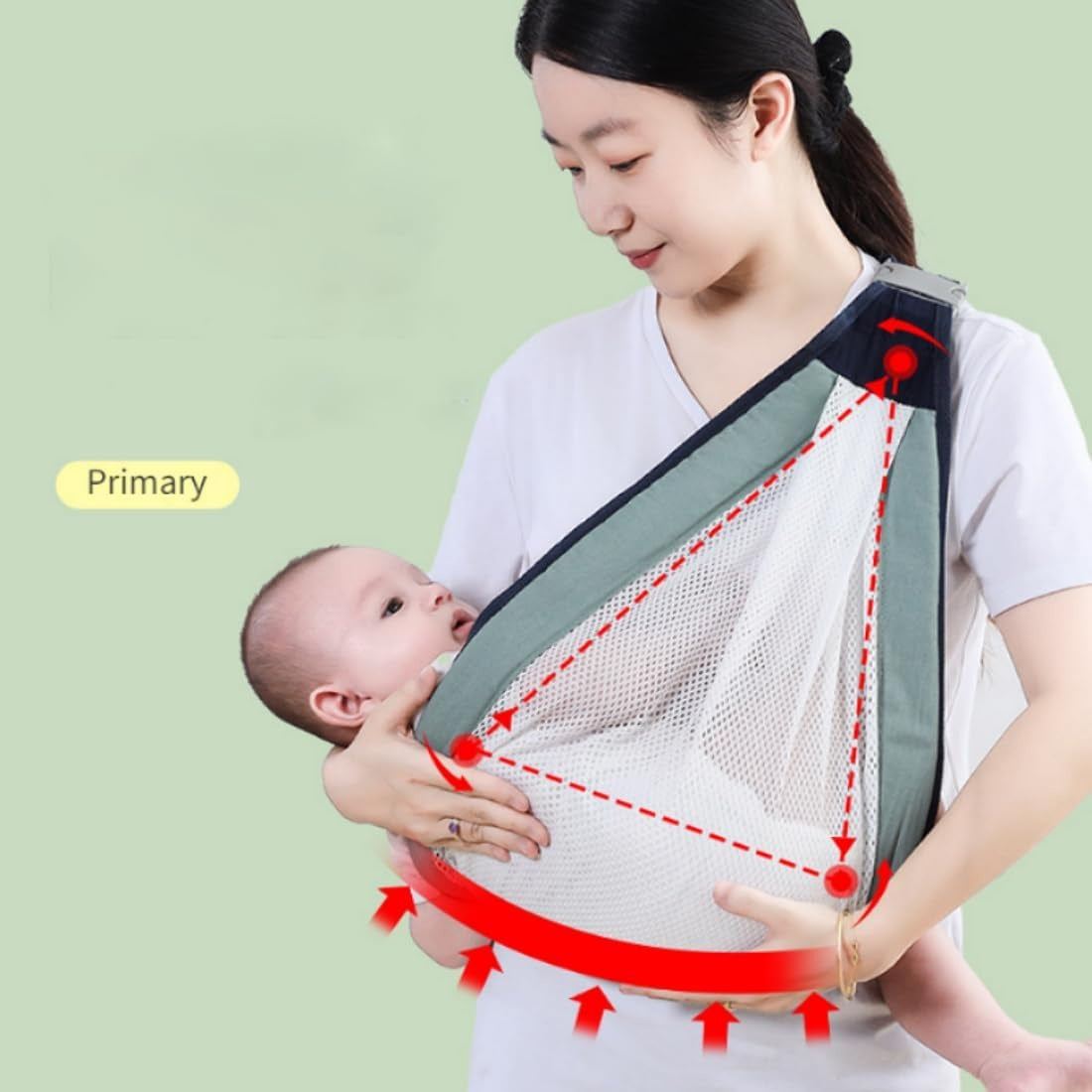Marsupiu bebe ergonomic, bumbac si plasa respirabila, verde, max 15 kg, universal