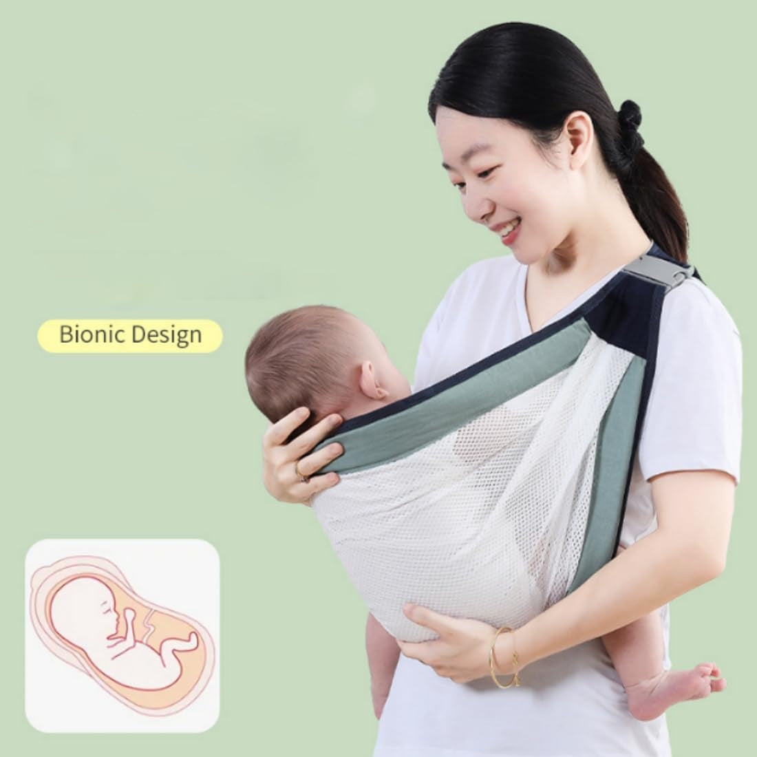 Marsupiu bebe ergonomic, bumbac si plasa respirabila, verde, max 15 kg, universal