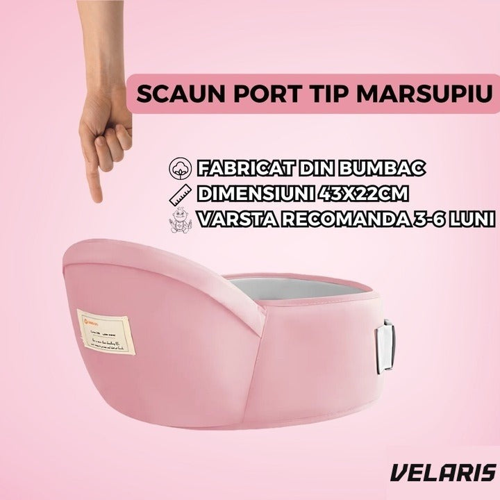 Marsupiu tip cangur cu centură, bumbac premium, padding ergonomic, 43 x 22 cm, roz