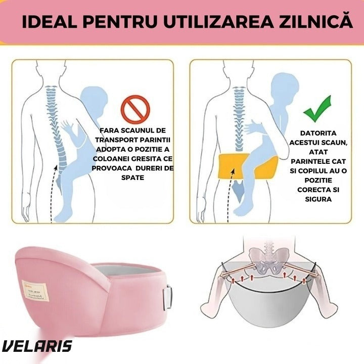 Marsupiu tip cangur cu centură, bumbac premium, padding ergonomic, 43 x 22 cm, roz