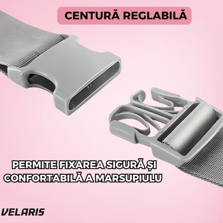 Marsupiu tip cangur cu centură, bumbac premium, padding ergonomic, 43 x 22 cm, roz