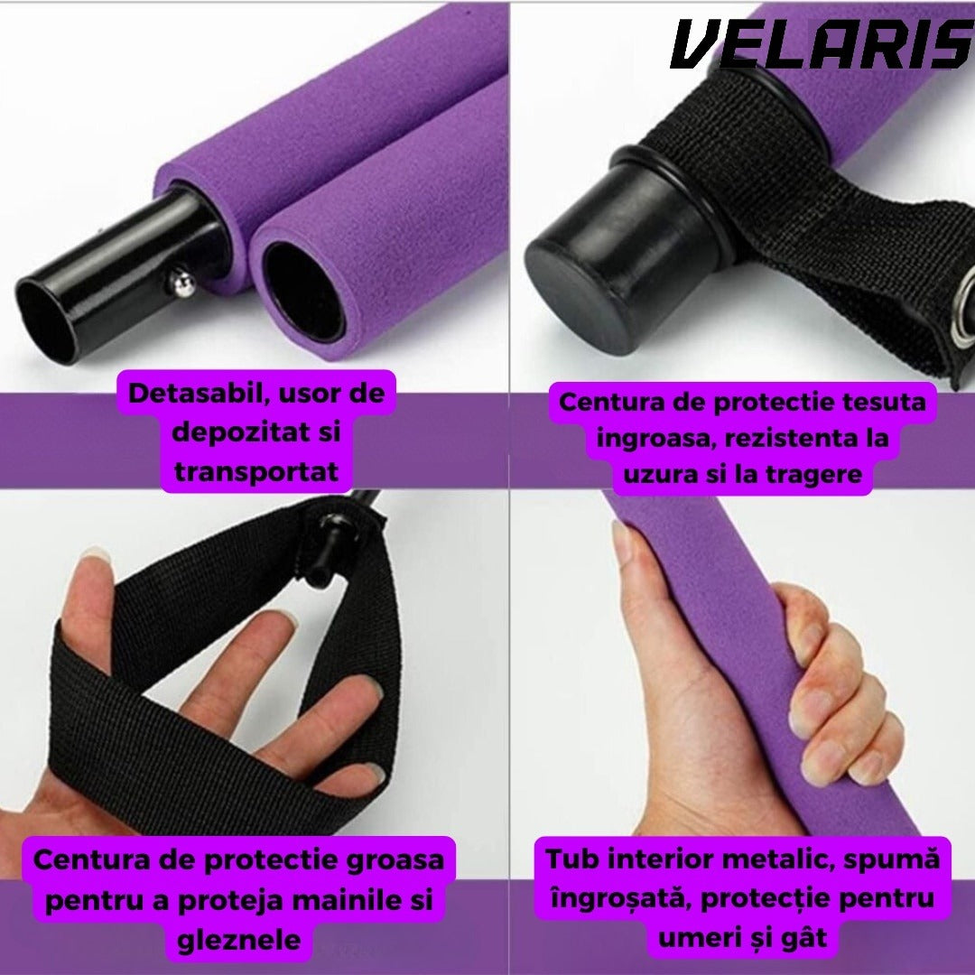 Bara Fitness cu Benzi Elastice Reglabile, Multifunctionala pentru Antrenamente Complete, Rezistenta Ajustabila, Culoare Mov
