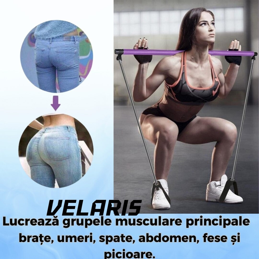 Bara Fitness cu Benzi Elastice Reglabile, Multifunctionala pentru Antrenamente Complete, Rezistenta Ajustabila, Culoare Mov