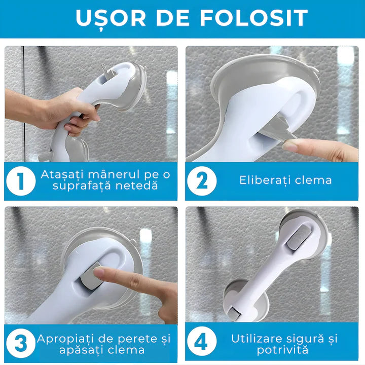 Mâner baie cu ventuze puternice, antiderapant, suport mobilier până la 113 kg