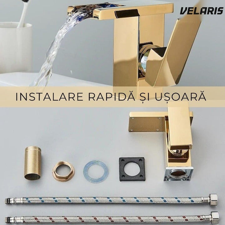 Baterie baie LED cascadă aur, iluminare RGB temperatură sensibilă, construcție alamă