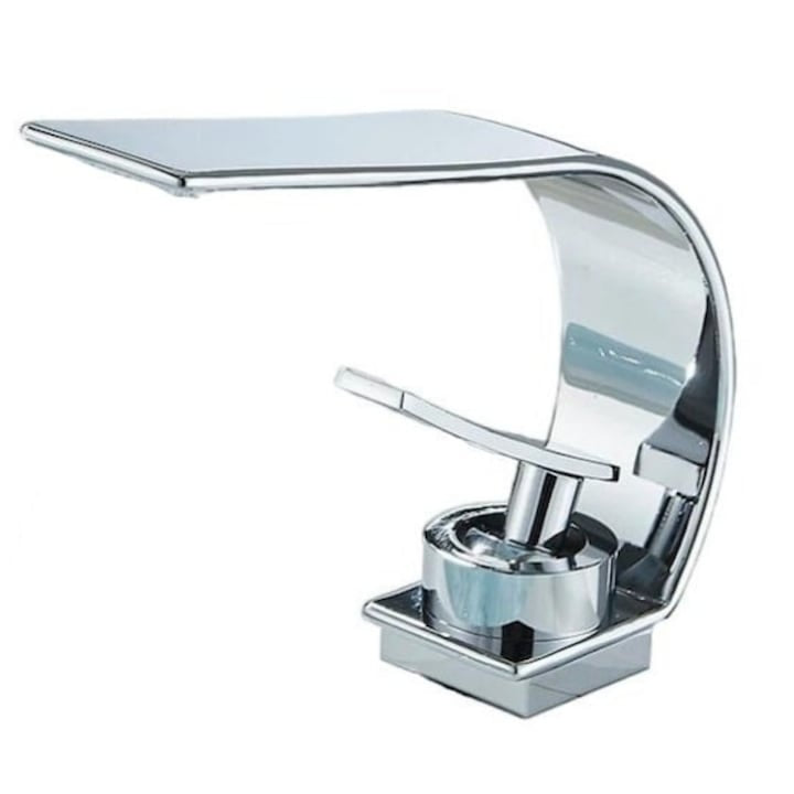 Robinet baie tip cascadă, alamă, înălțime 13 cm, conexiune 3/8", design modern argintiu